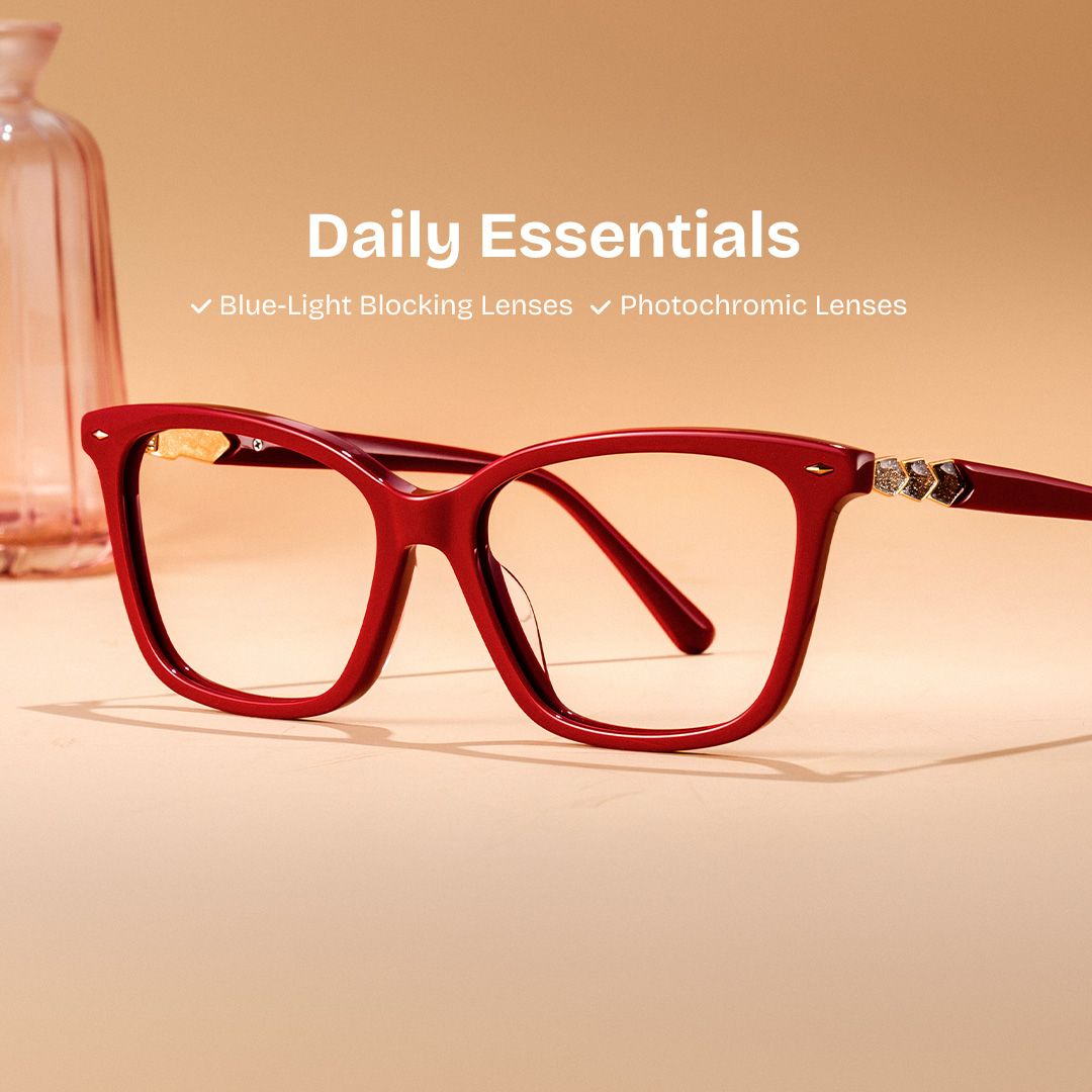 Theo Acetate Red Frame Glasses with Square Shape | Zeelool0