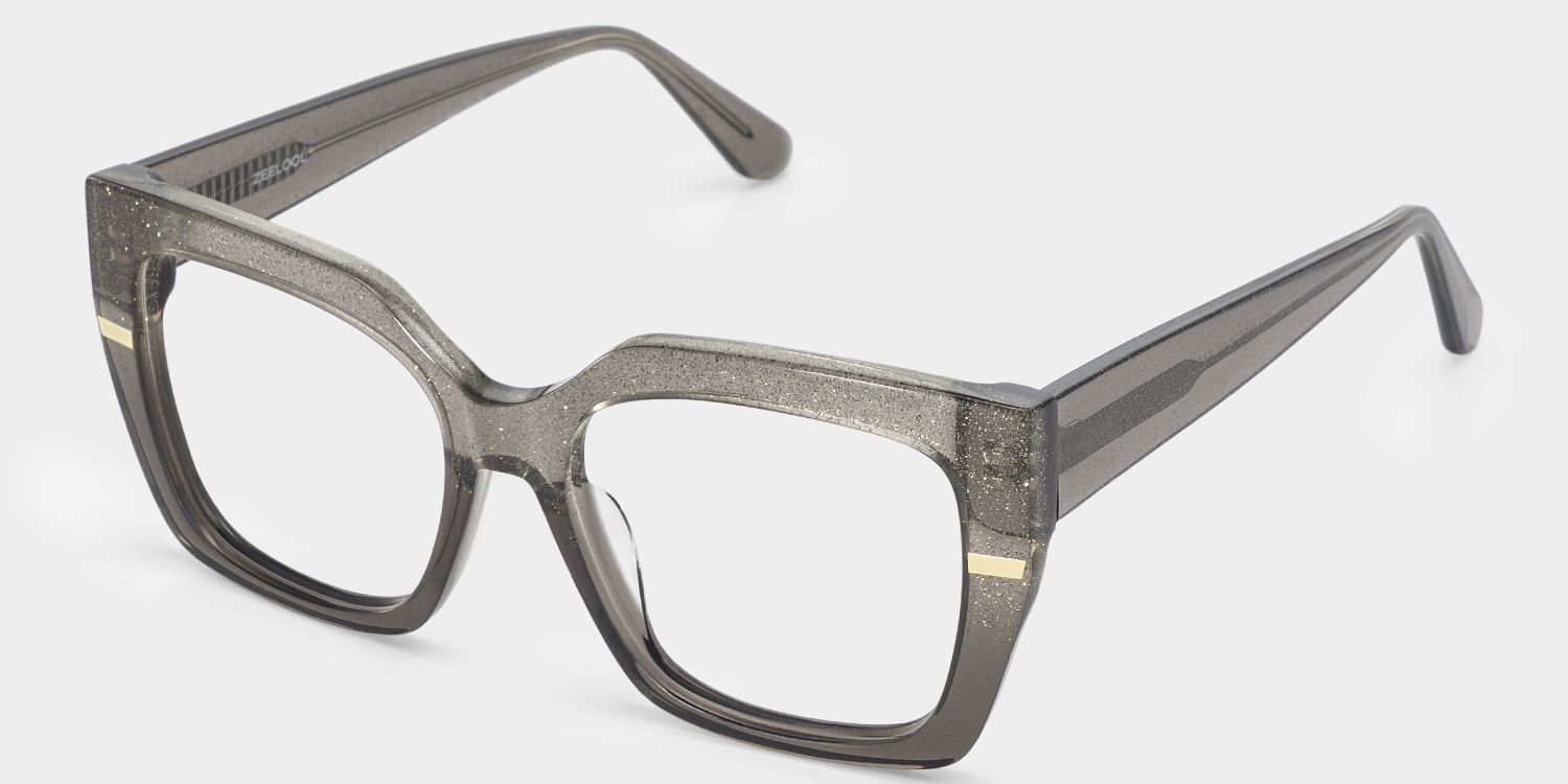 Mavis Square Gray Sparkle Glitter Eyeglass Frames | ZEELOOL