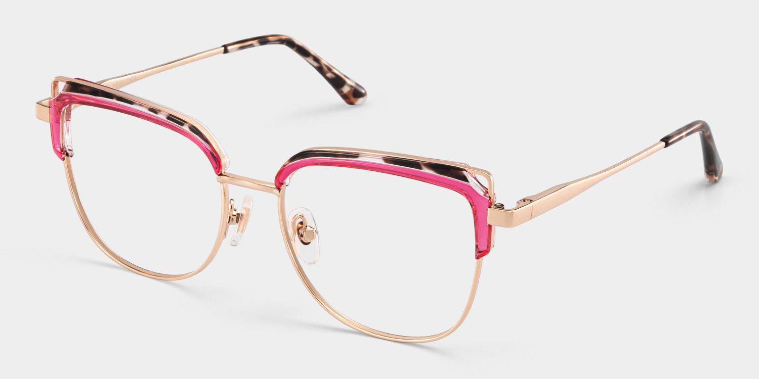 Samson Pink Square Glasses With Tortoiseshell Color-Block Design3
