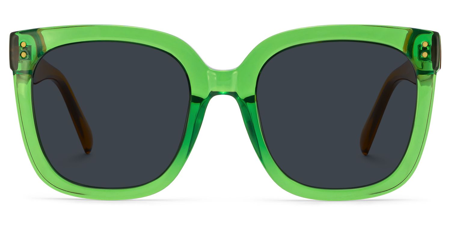 Ebony Tr90 Green Square Frame Sunglasses | ZEELOOL