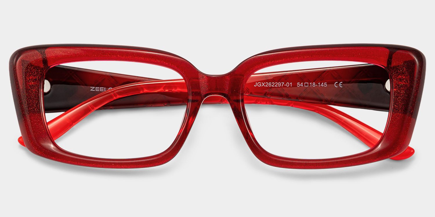 Shiny Red Rectangle Glasses | ZEELOOL2