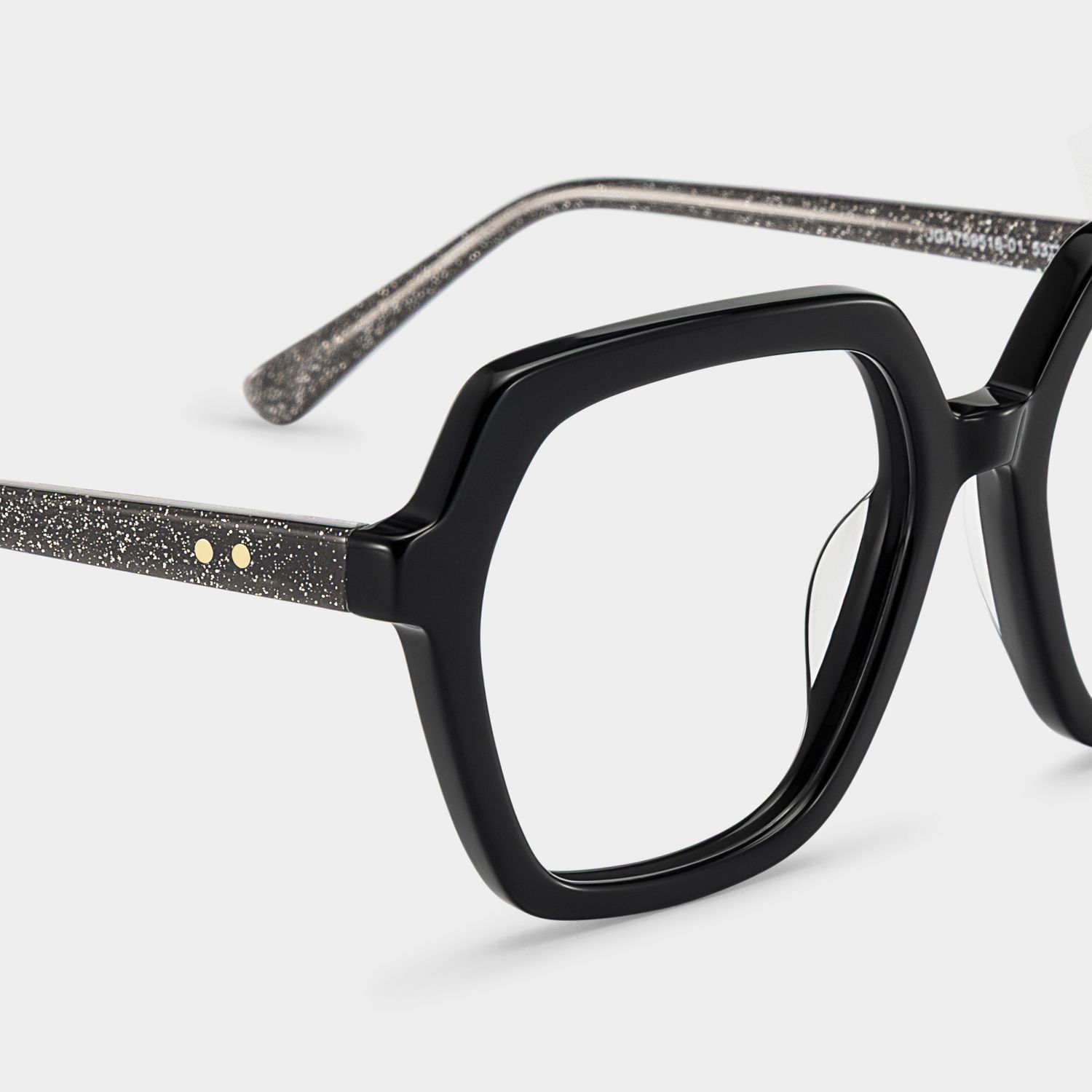 Devon Black Hexagon Glasses Frames with Dark Grey Sparkling | ZEELOOL5