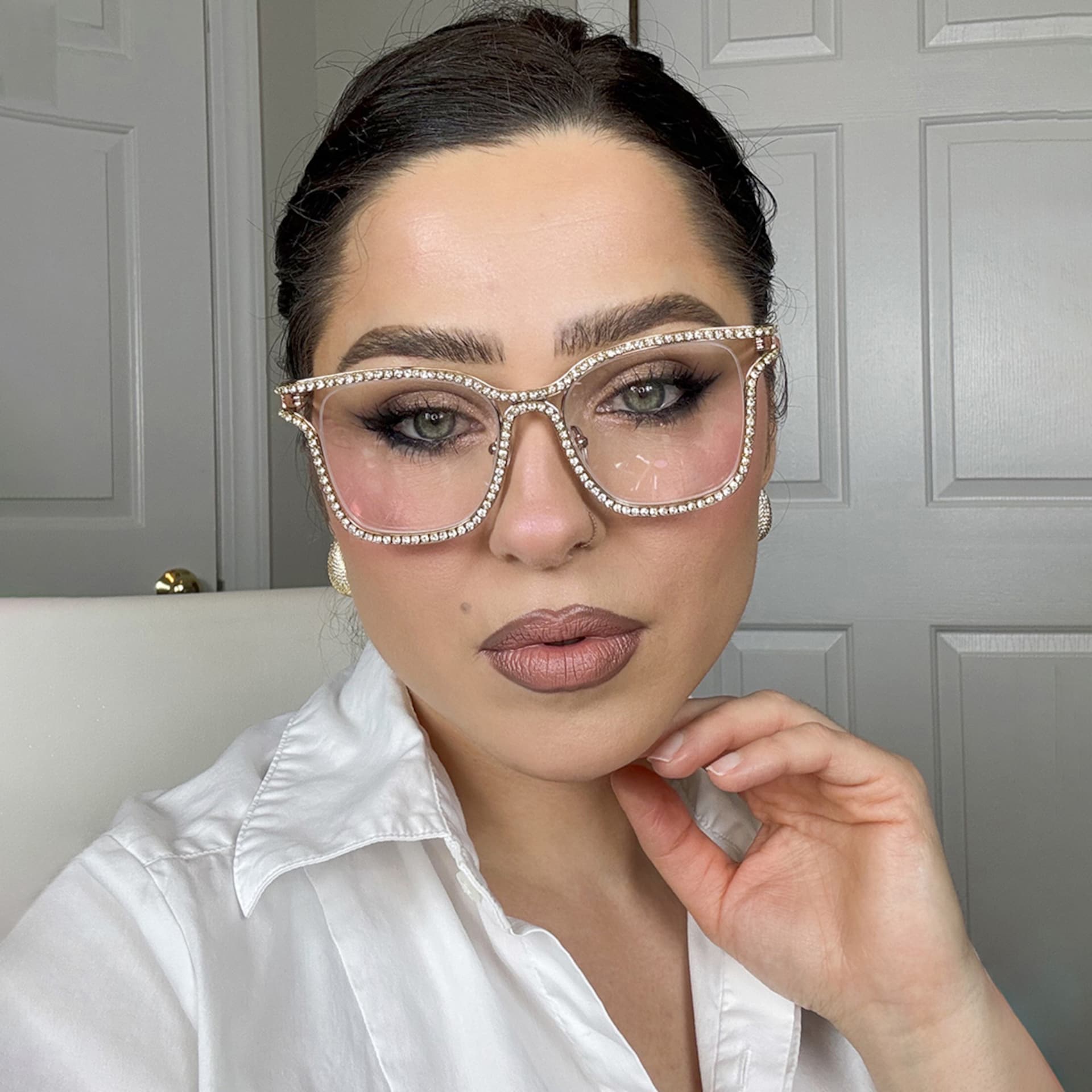 Half Rim Square Glasses With Decorated Shiny Diamonds11