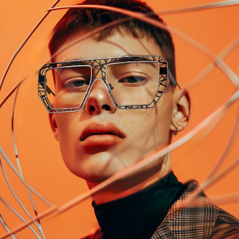 Blake Black-Silver Glasses with Geometric Extra Large Frames | Zeelool5