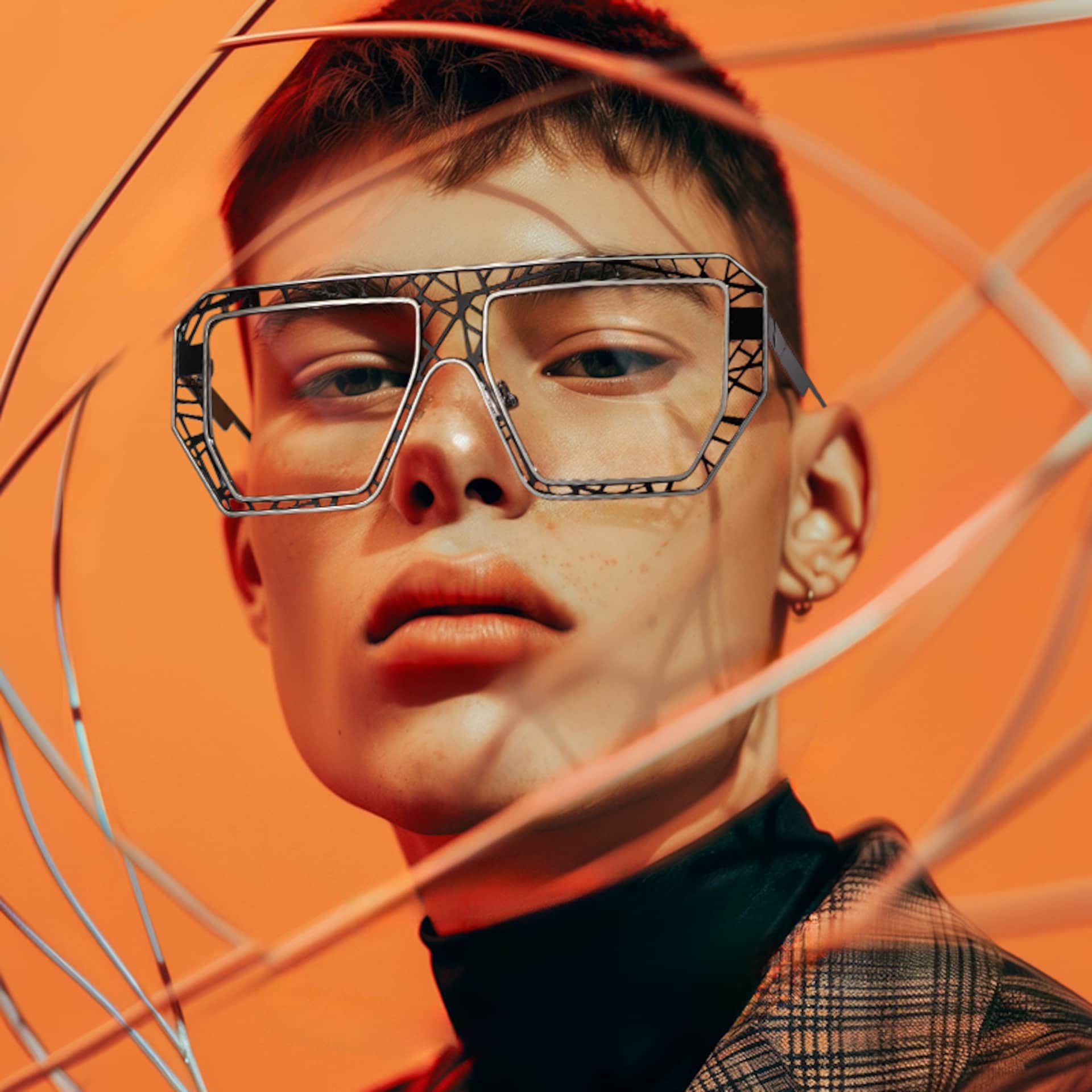 Blake Black-Silver Glasses with Geometric Extra Large Frames | Zeelool5