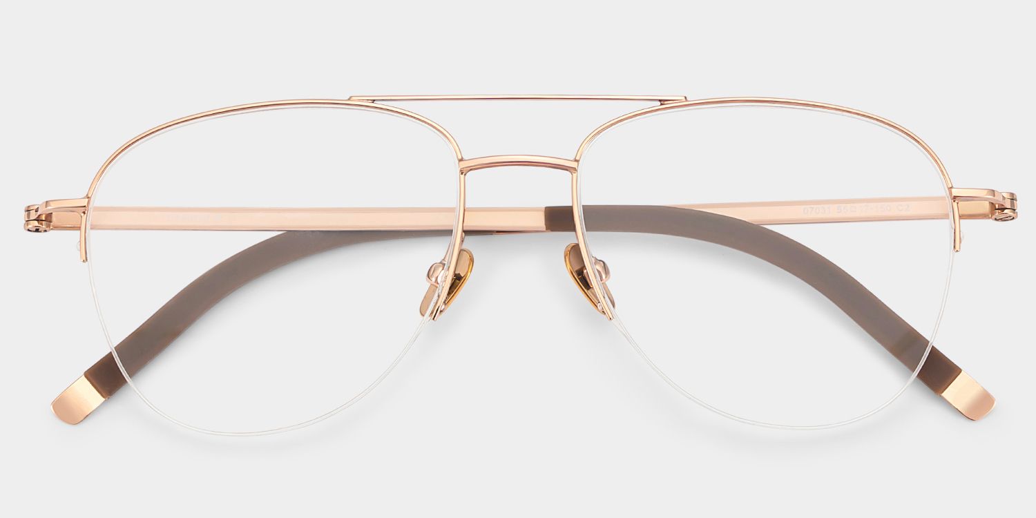 Grayson Half Rim Aviator Eyeglasses in Gold Wide Frames | ZEELOOL2