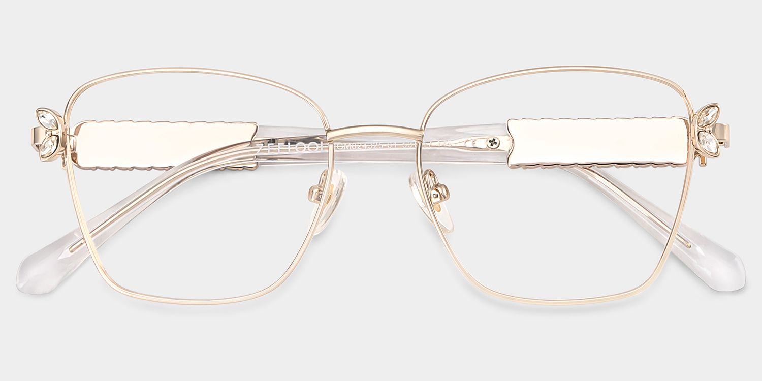 Rectangle Light Gold Eyeglasses- Ellie Metal Frame Glasses2