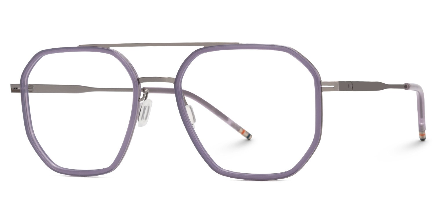 Purple Mixed-Materials Aviator Eyeglasses- Bethany1