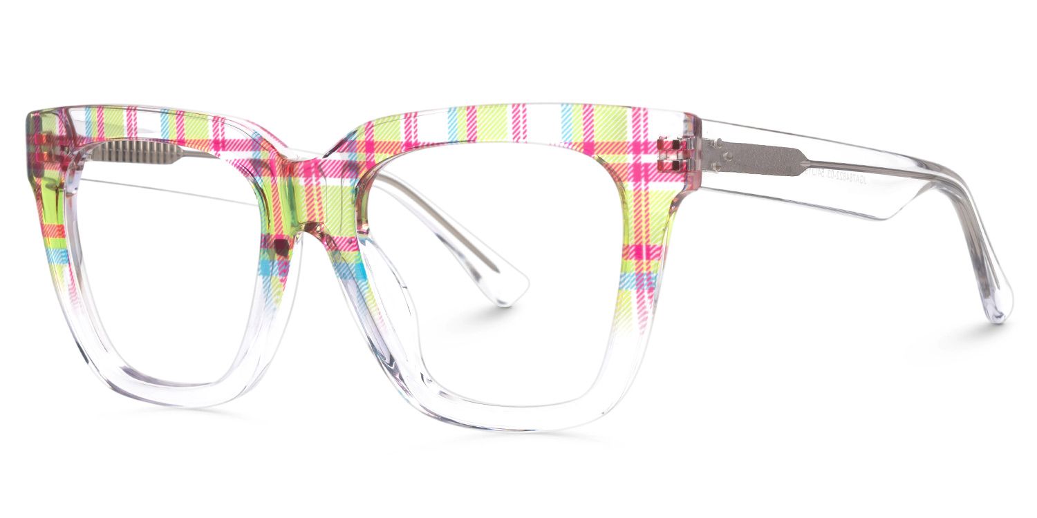 Boston Wide Tartan Plaid Crystal Square Frame Glasses1