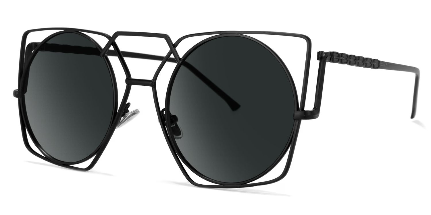 Evette Geometric Black Sunglasses | Zeelool Glasses1