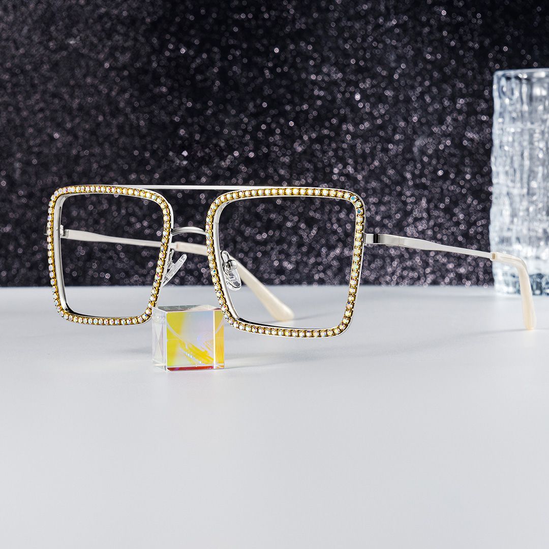 Diva Glasses, Silver Eyeglasses with Rainbow Diamond0