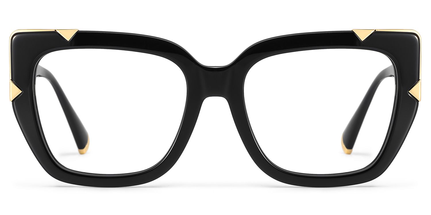 Zeelool Women's Cat eye Black Gold Acetate Prescription Glasses