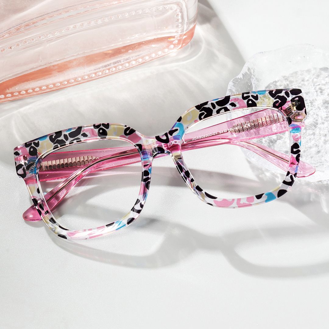 Designer Pink Leopard Square Prescription Eyeglasses1