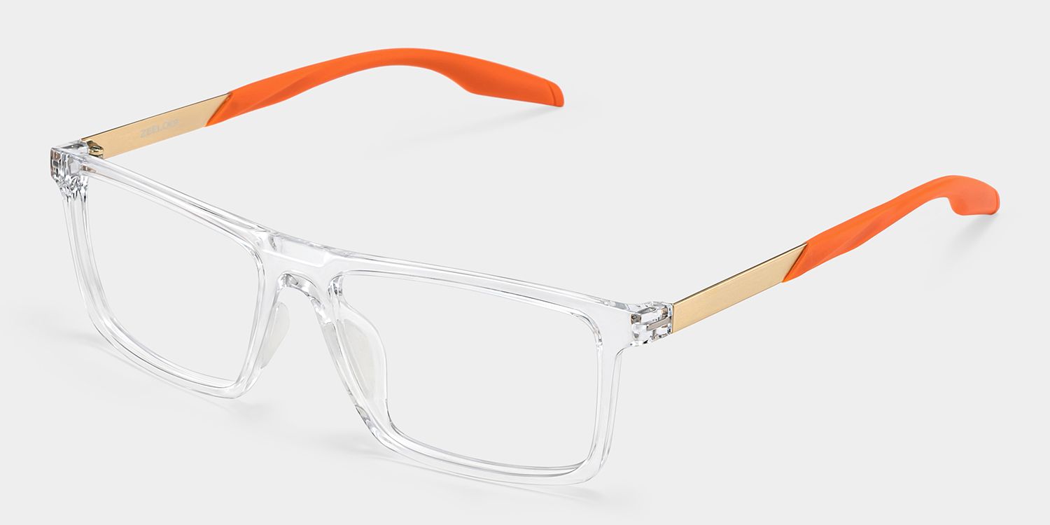 Active Clear Orange Rectangle Frame Glasses | ZEELOOL3