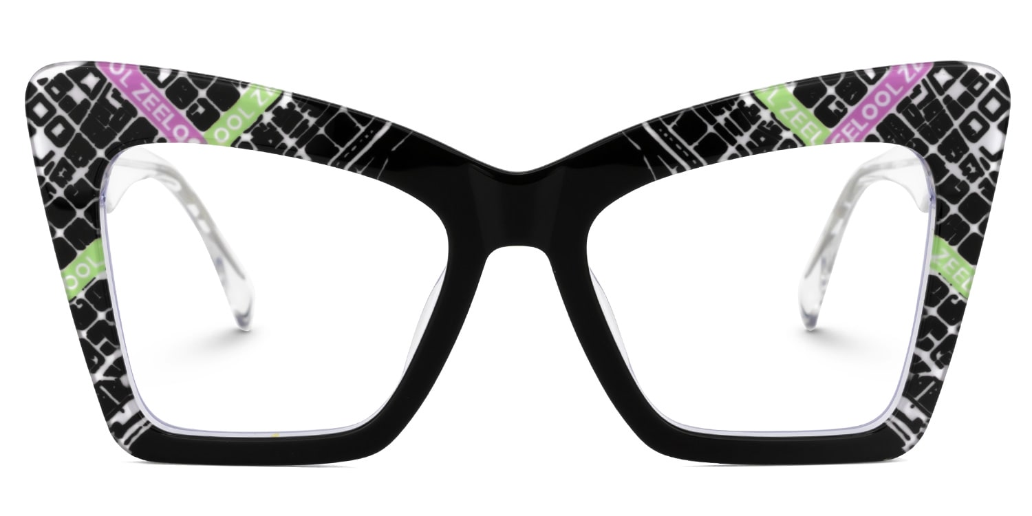 Janira Cat-eye Eyeglasses with Black-floral Frames0
