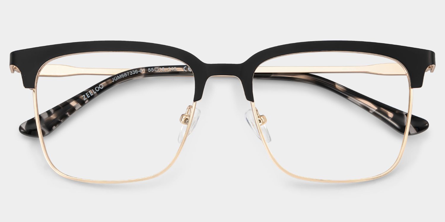 Cleo Black Gold Frame Glasses with Browline Frame Online | ZEELOOL2