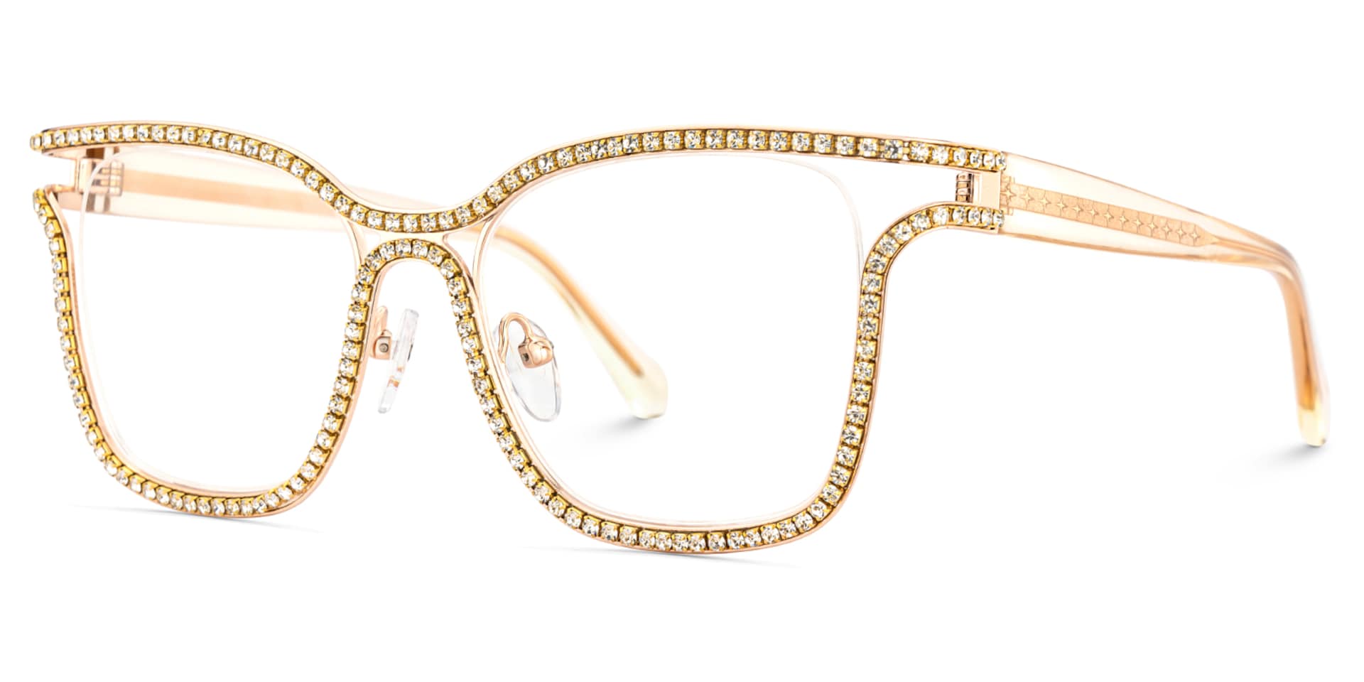 Half Rim Square Glasses With Decorated Shiny Diamonds3