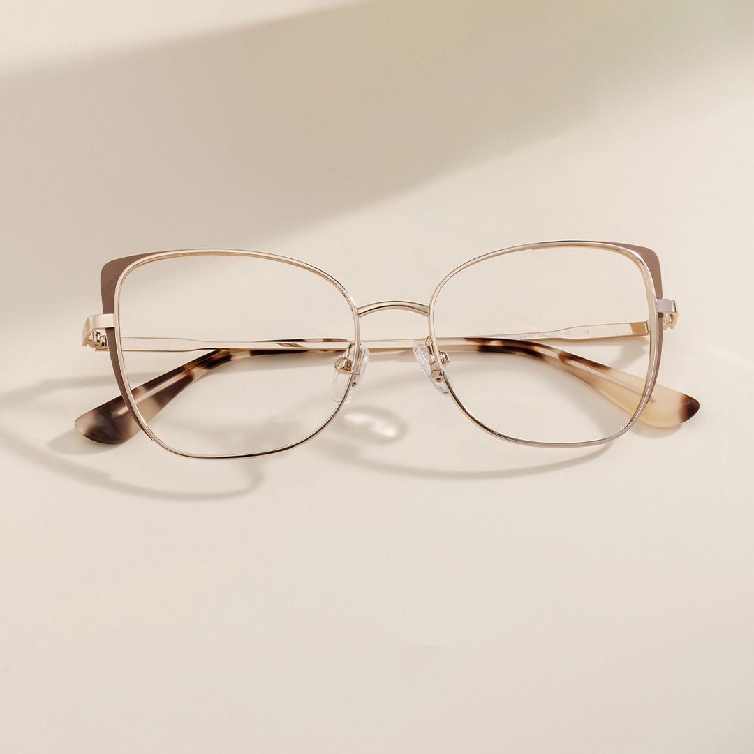 Tessa Khaki Gold Frame Glasses with Cat eye Frame Online | ZEELOOL0