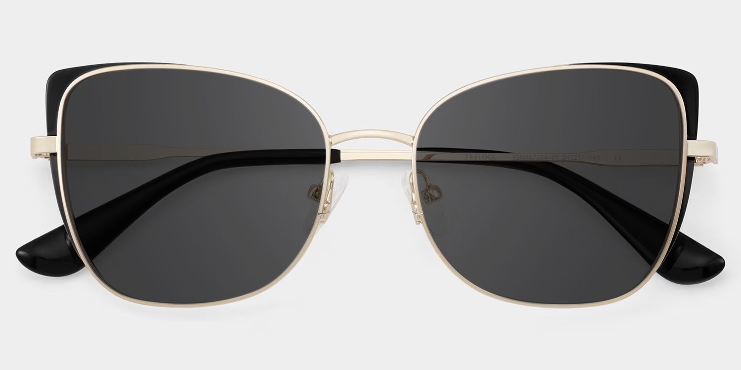 Tessa Cat Eye Style Black Gold Frame Sunglasses | ZEELOOL