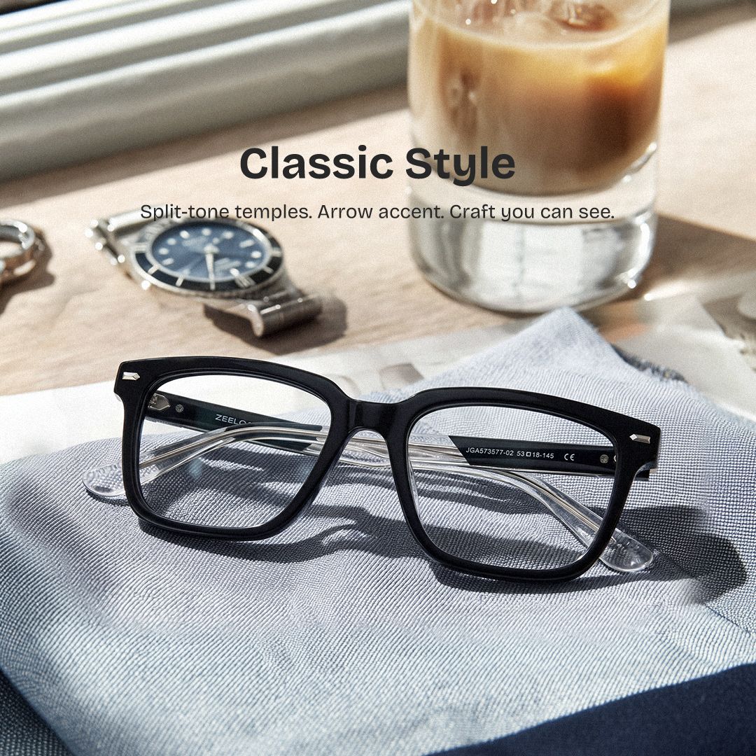 George Black Rectangle Eyeglass Frames for Men | ZEELOOL