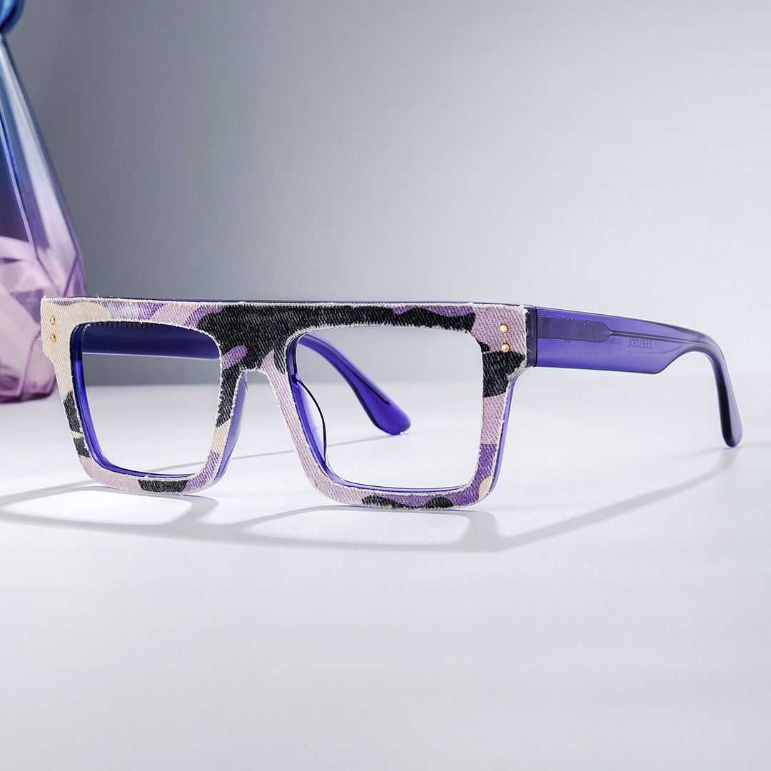 Vintage Rectangle Glasses With Purple Denim0