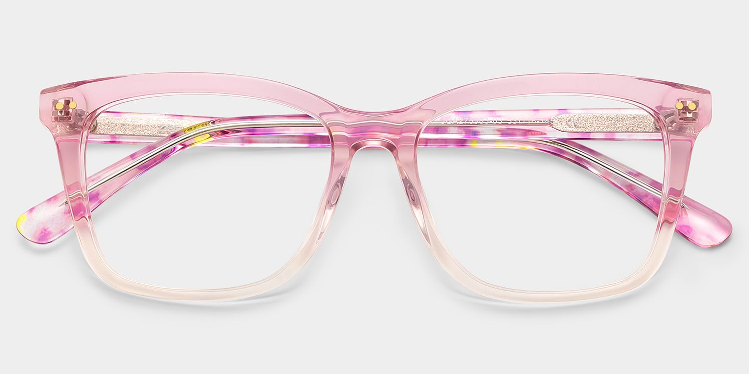 Layla Floral Pink Square Acetate Glasses for Women | ZEELOOL2