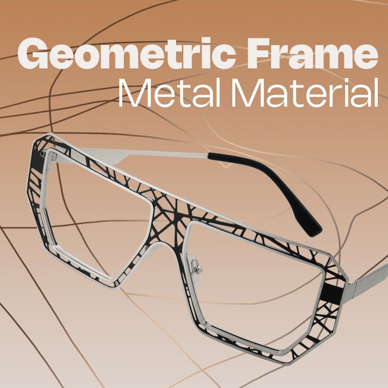 Blake Black-Silver Glasses with Geometric Extra Large Frames | Zeelool0
