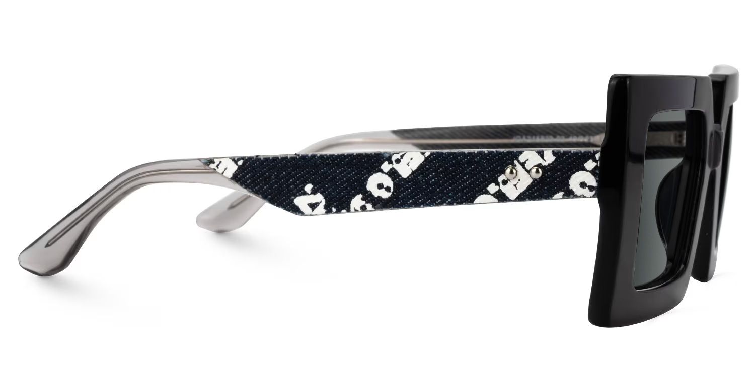 Tiffaney Black Square Sunglasses with Black Denim Temples2