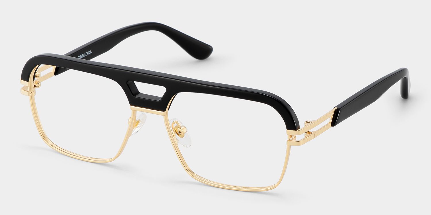 Griff Black and Gold Aviator Glasses for Men | ZEELOOL