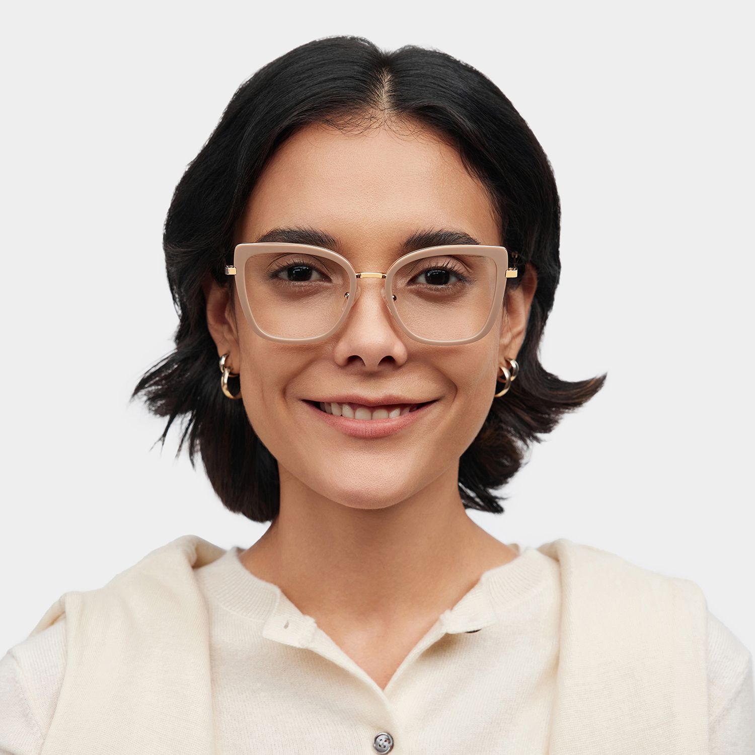 Leila Beige Frame Glasses with Butterfly Frame Online | ZEELOOL0