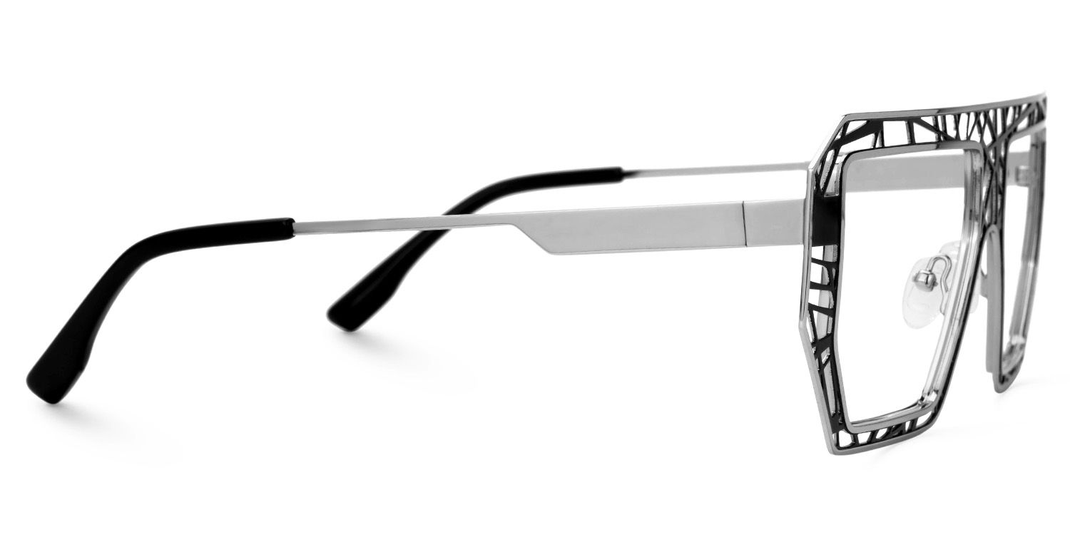 Blake Black-Silver Glasses with Geometric Extra Large Frames | Zeelool3