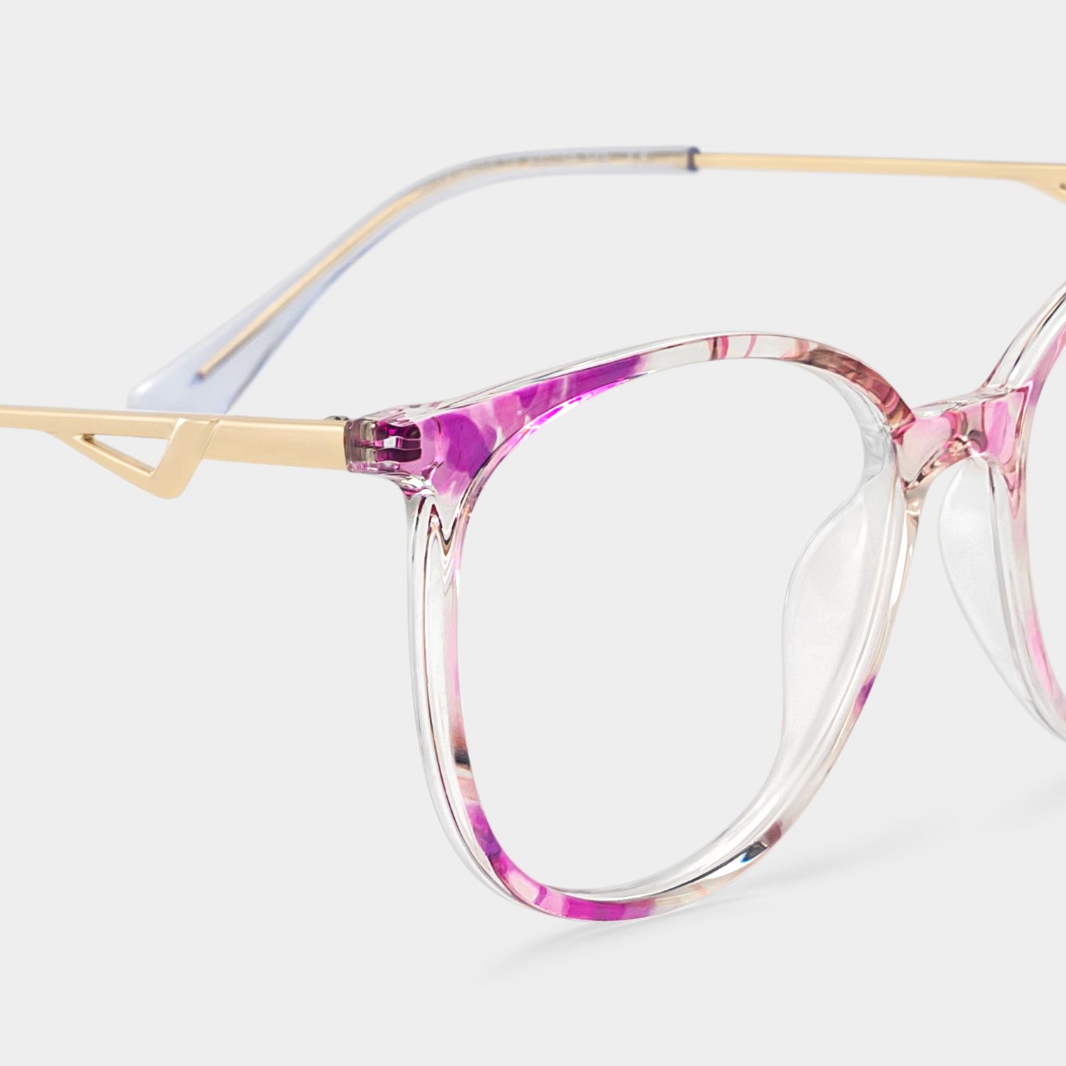 Chanty Floral Eyeglass Frames - Purple Round Mixed Glasses | ZEELOOL