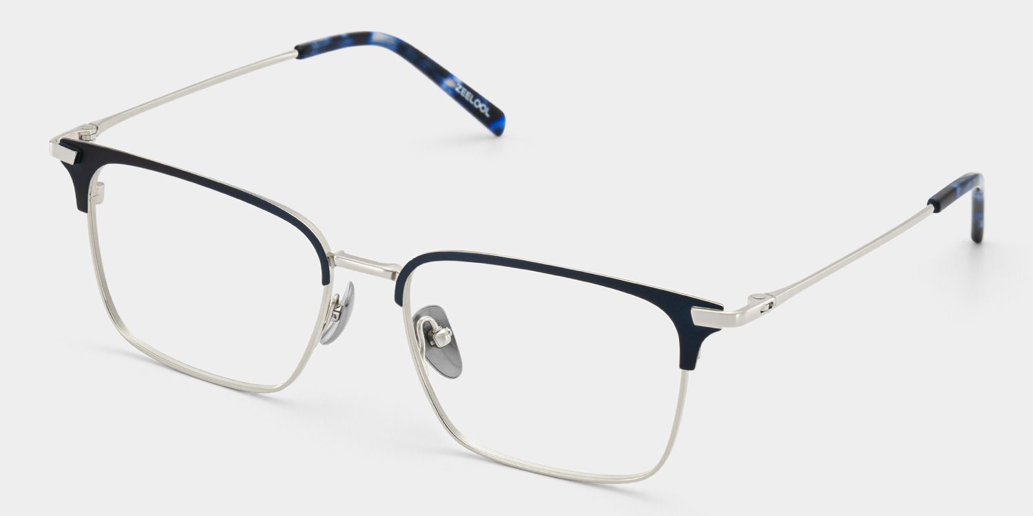 Maxwell Blue Browline Glasses Frames in Titanium for Men | ZEELOOL2
