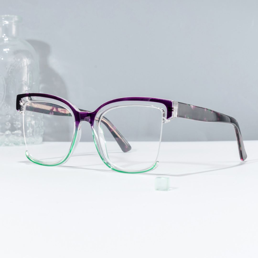 Square Cadogan Purple-Green Frame Glasses | Zeelool0