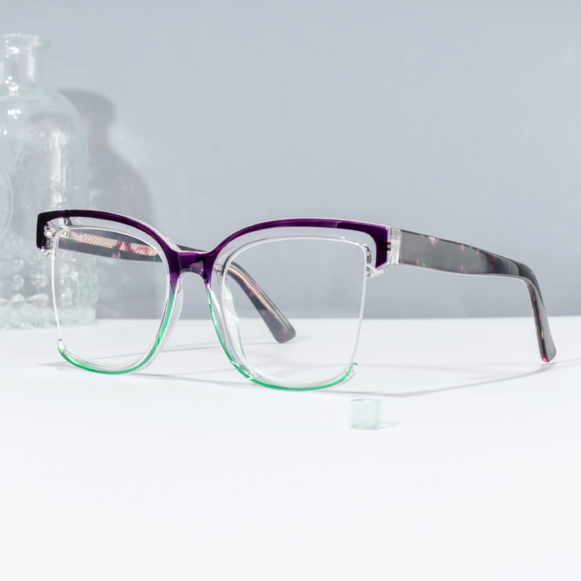 Square Cadogan Purple-Green Frame Glasses | Zeelool0