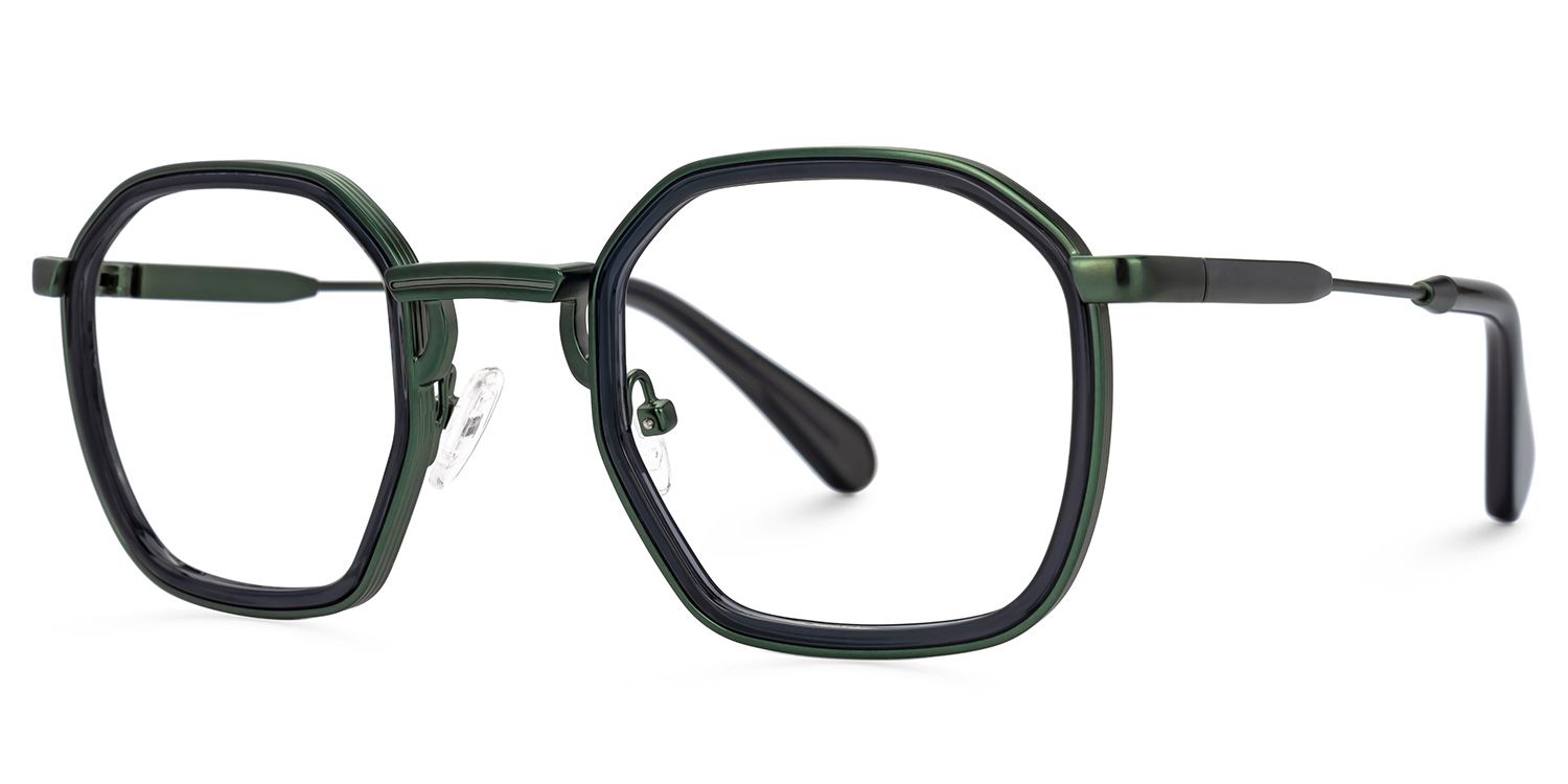 Green Mixed-Materials Geometric Eyeglasses-Collette1