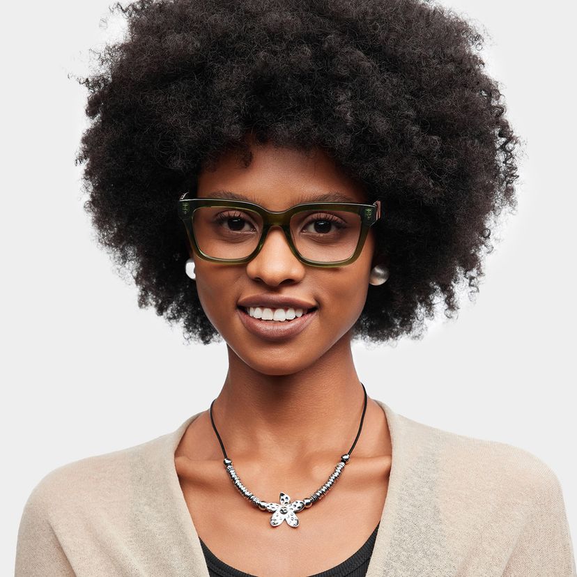 Zinnia Rectangle Green Glasses
