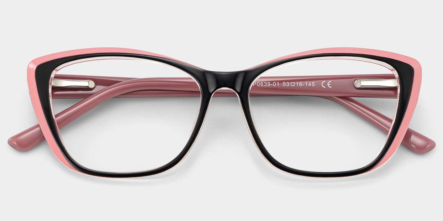 Fidelia Cat Eye Black and Pink Frame Glasses | Zeelool
