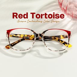 Siner Red Tortoise Square Glasses0