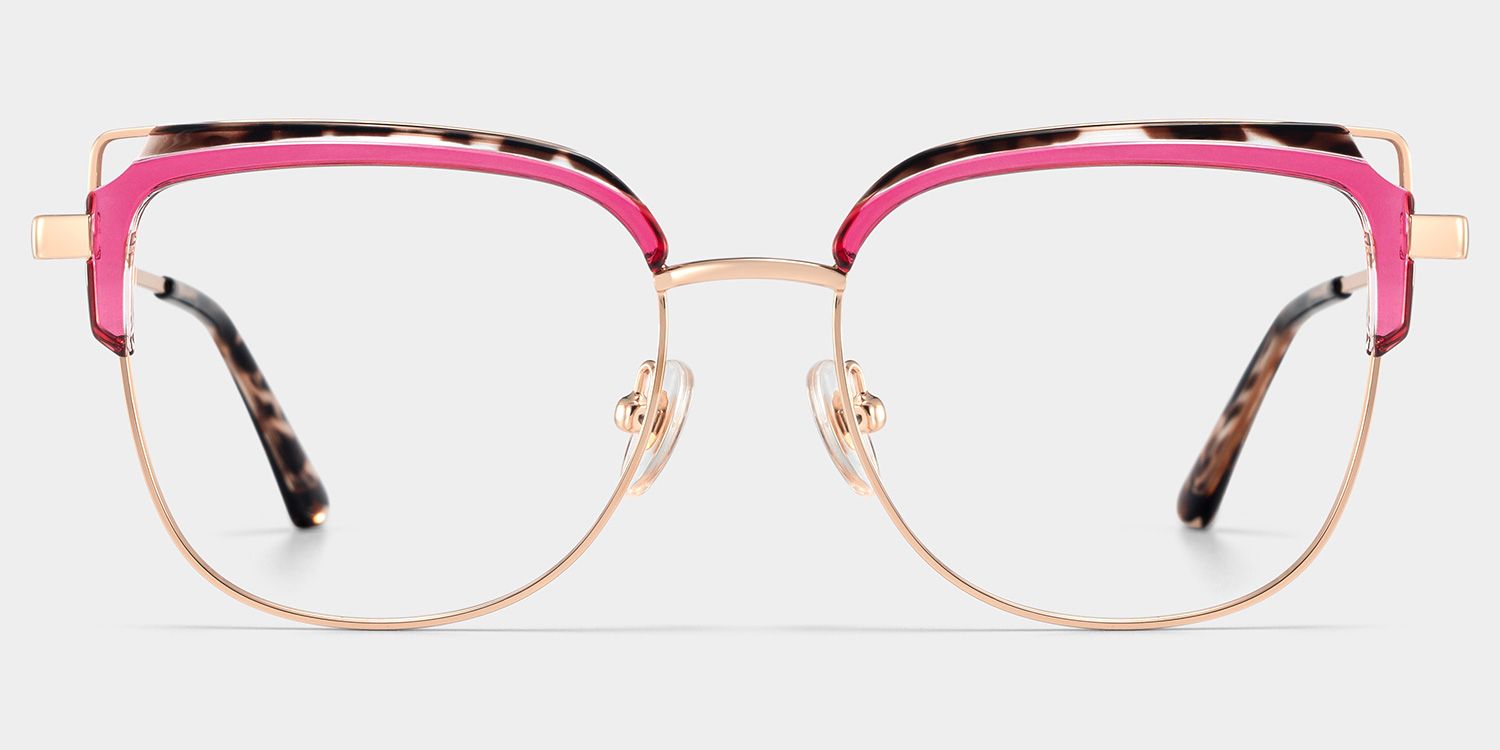 50s ダブルフェイス サンフェード サーモンピンク 60s Samson Pink Square Glasses With Tortoiseshell Color-Block Design
