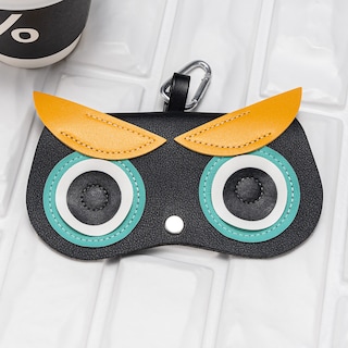 Black Yellow Owl Shape Eyeglasses Bag With Hook0