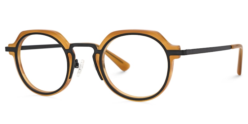 Yellow Mixed-Materials Round Eyeglasses- Wells1