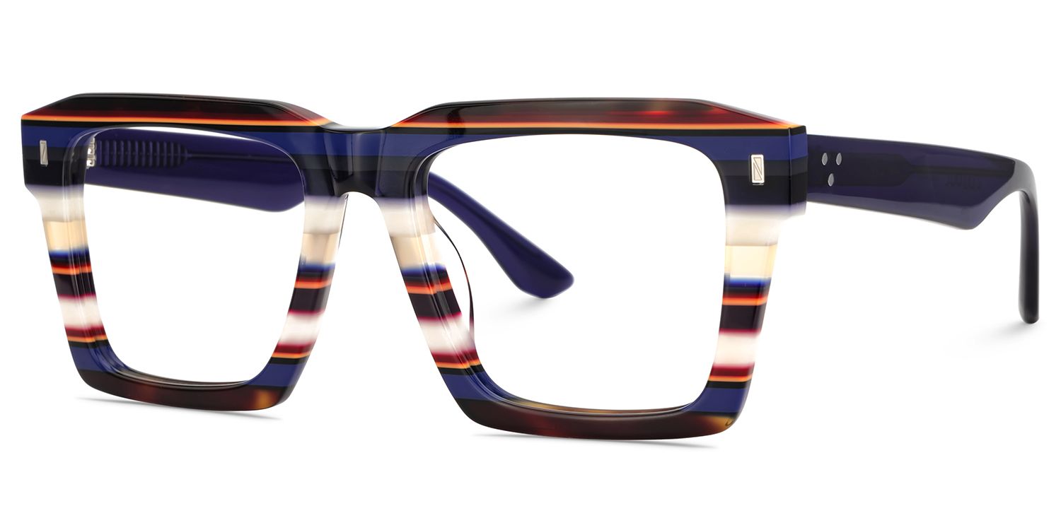 Large Square Frame Eyeglasses With Blue and White Stripes3