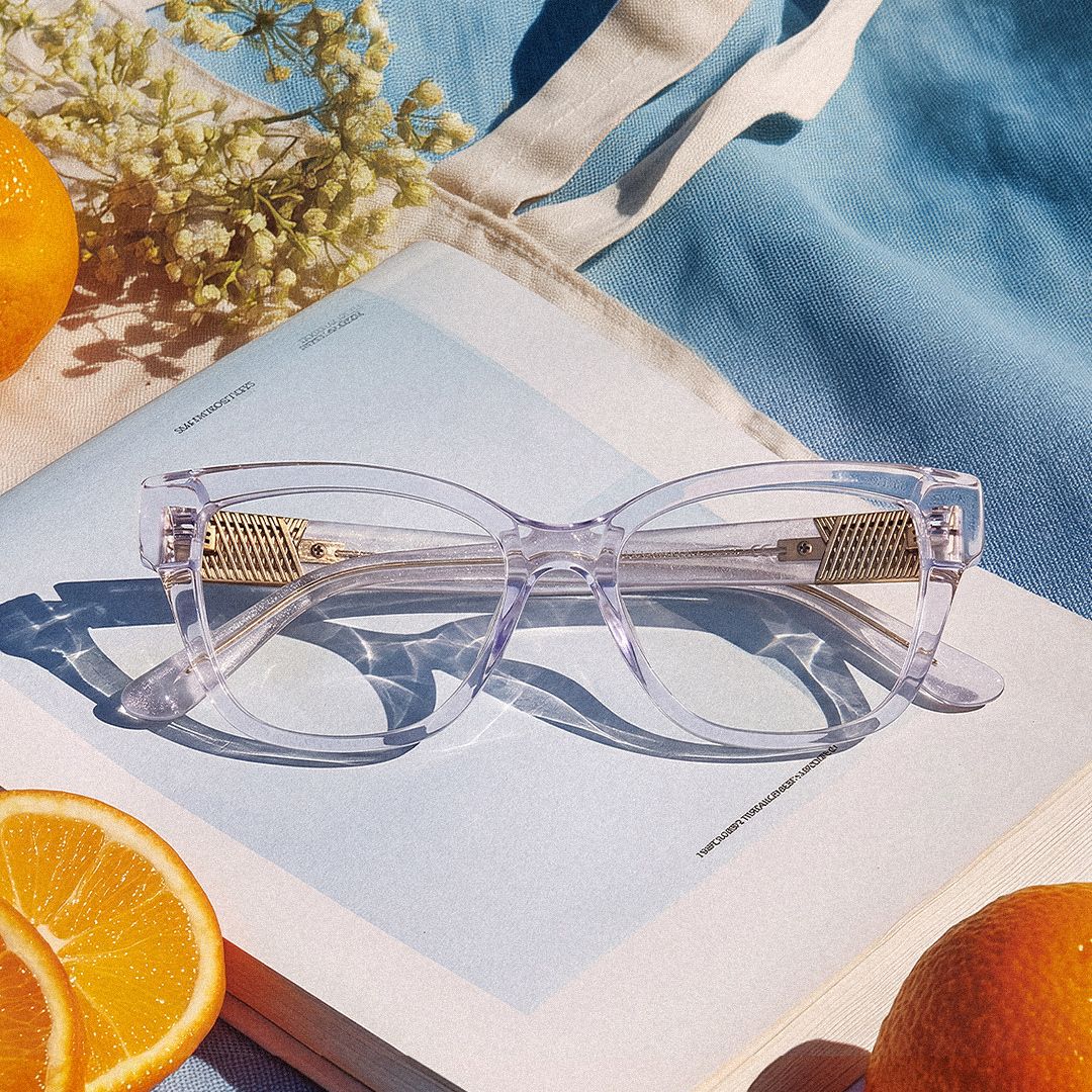Miranda Clear Purple Cat Eye Glasses — Elegant Style | ZE