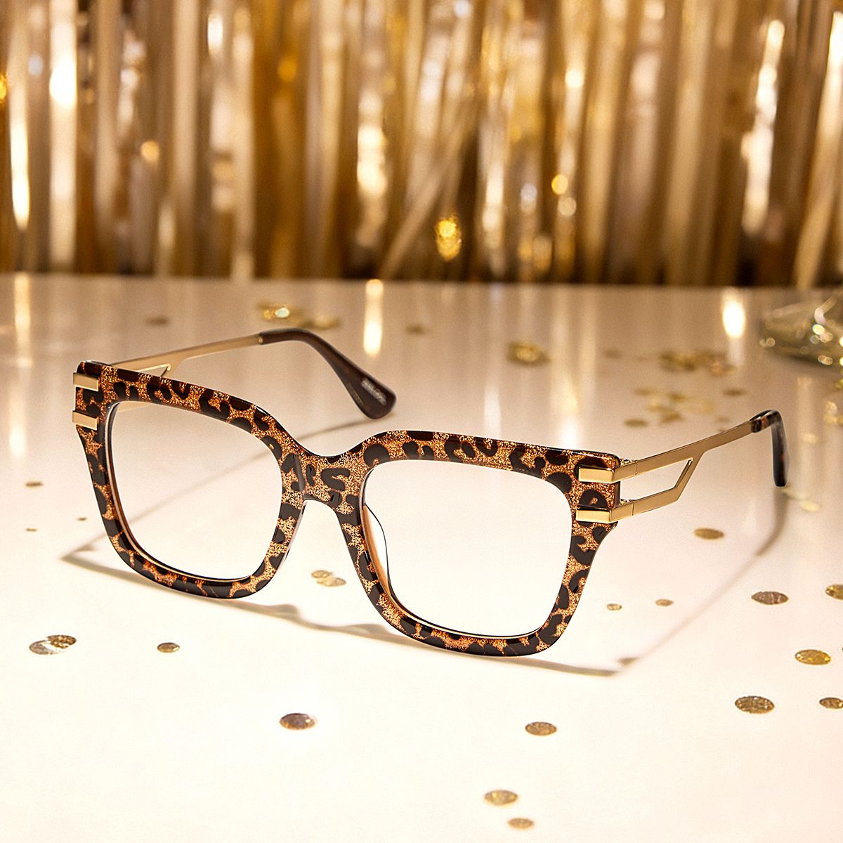 Square Cat-Eye Glasses With Brown Leopard Pattern
