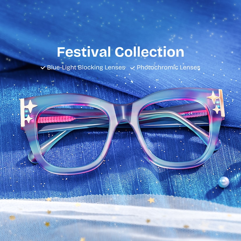 Minfia Square Blue Purple Glasses