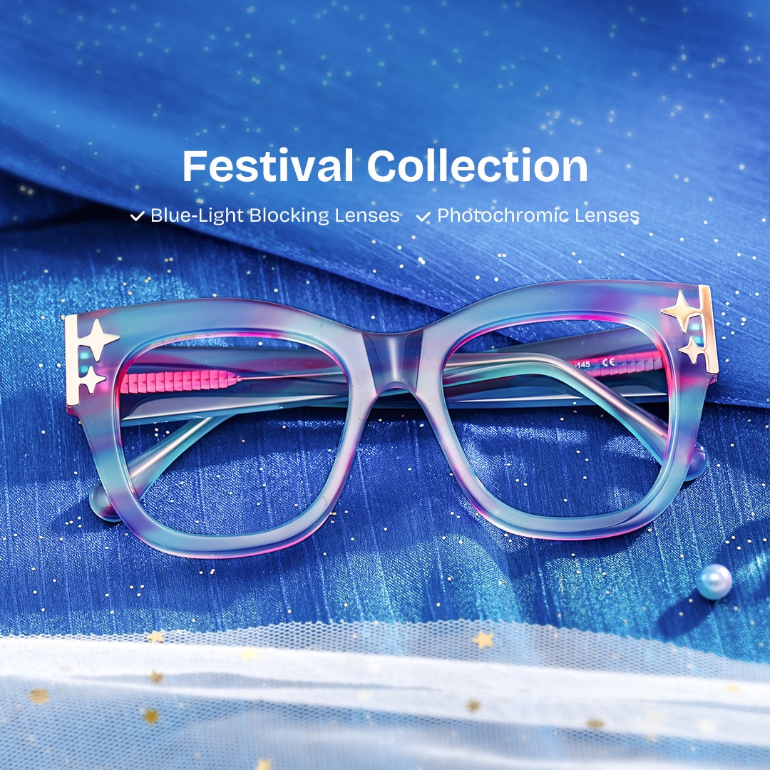 Minfia Square Blue Purple Glasses