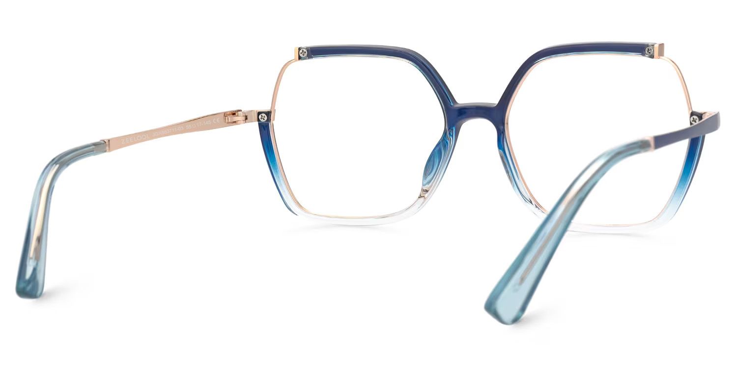 Alexia Mixed-Materials Square Blue Frame Glasses | Zeelool6