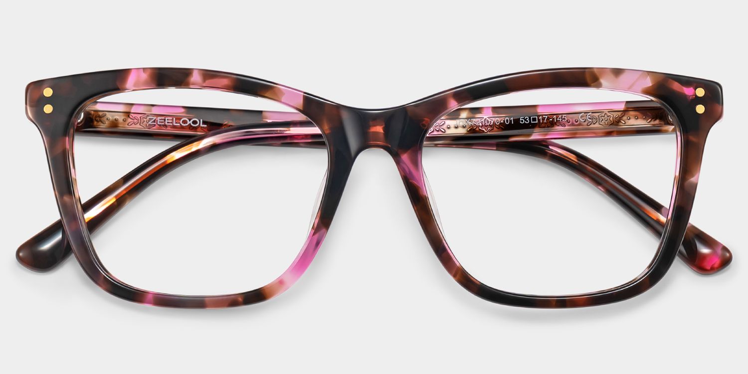 Tyler Pink Tortoise Square Eyeglass Frames with Flowers | ZEELOOL