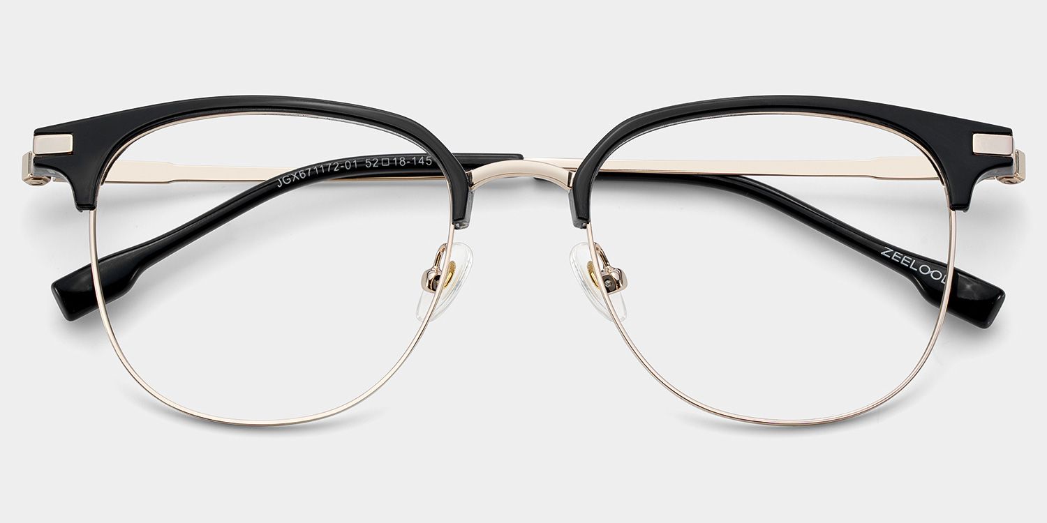 Oversized Browline Glasses With Black and Matte Gold Color2
